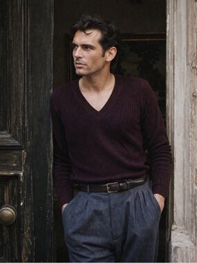 Vintage HAUTE Vincenzo de Cotiis Mens Sweater Sz Large Stripe Wool V-neck Ribbed